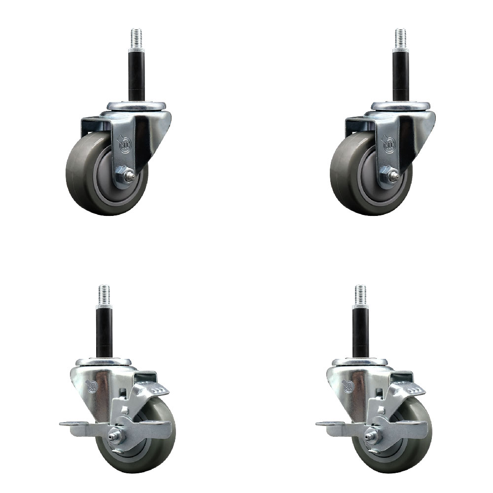 SCC-EX20S314-PPUB-2-TLB-2-34 Polyurethane Swivel Expanding Stem Caster with 3 in. Gray Wheels & 0.75 in. Stems - Set of 4