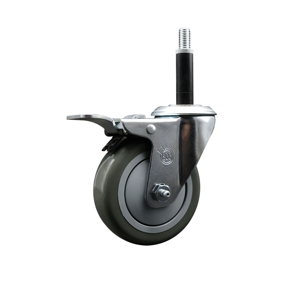 SCC-EXTTL20S414-PPUB-34 Polyurethane Expanding Stem Swivel Caster with 4 in. Gray Wheel & 0.75 in. Stem & Total Locking Brake