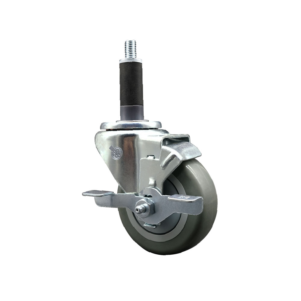 SCC-EX20S3514-PPUB-TLB-1 Polyurethane Expanding Stem Swivel Caster with 3.5 in. Gray Wheel & 1 in. Stem & Top Locking Brake