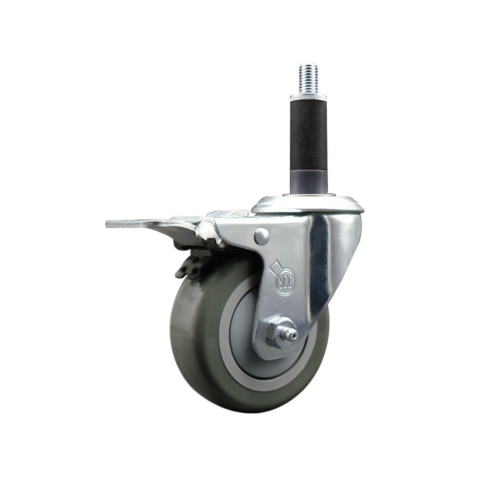 SCC-EXTTL20S3514-PPUB-1 Polyurethane Expanding Stem Swivel Caster with 3.5 in. Gray Wheel & 1 in. Stem & Total Locking Brake