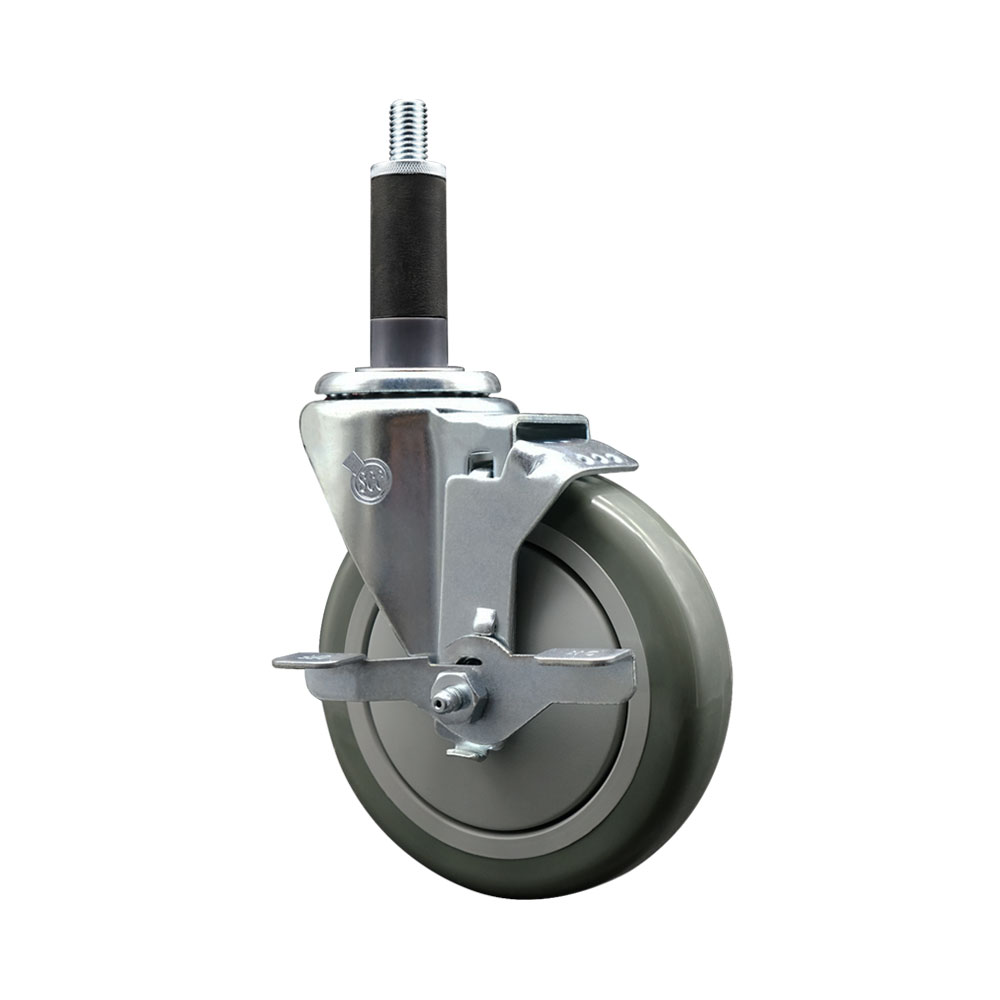 SCC-EX20S514-PPUB-TLB-1 Polyurethane Expanding Stem Swivel Caster with 5 in. Gray Wheel & 1 in. Stem & Top Locking Brake