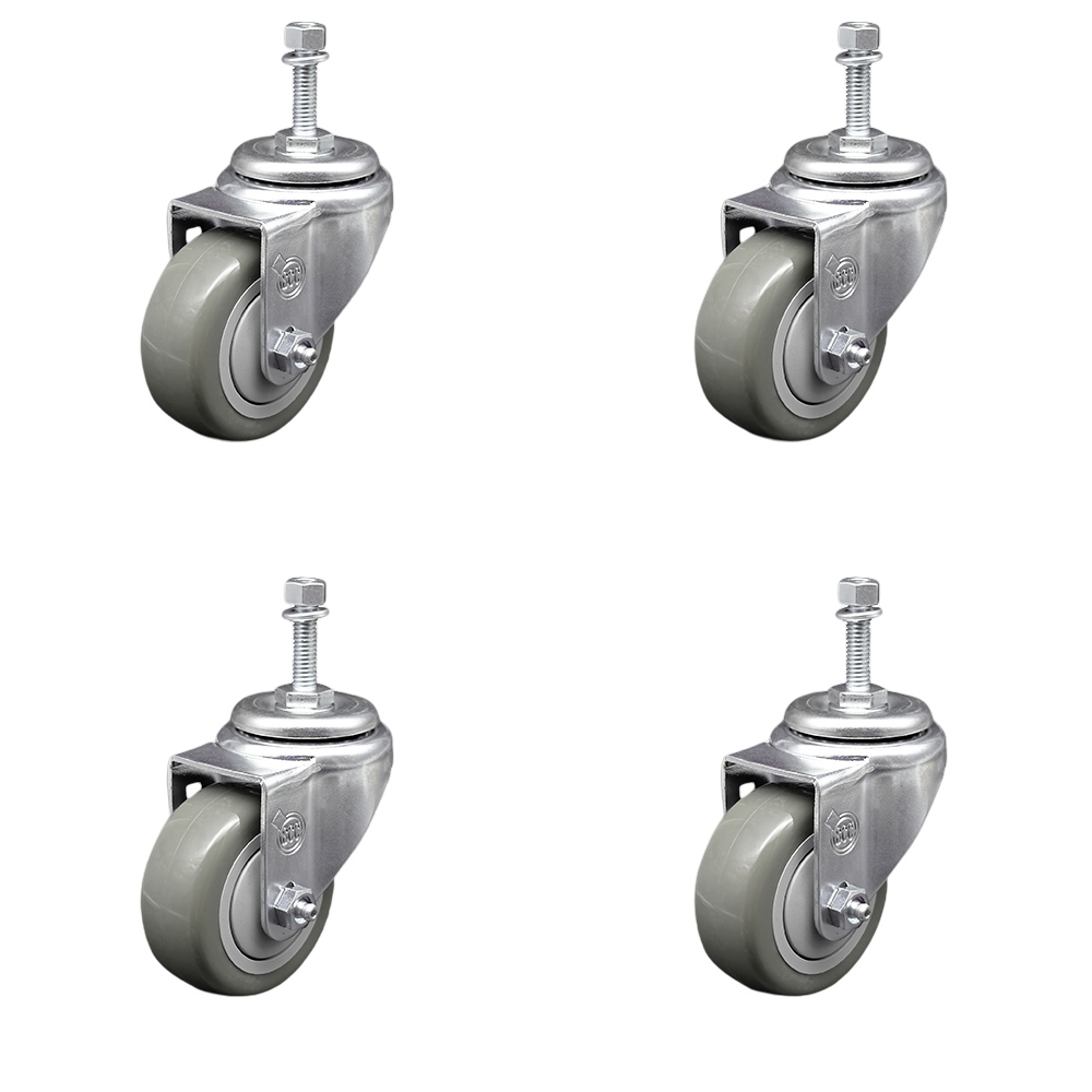 SCC-TS20S3514-PPUB-381615-4 Polyurethane Swivel Threaded Stem Caster with 3.5 x 1.25 in. Gray Wheels & 0.38 in. Stems - Set of 4