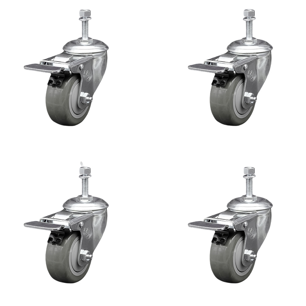 SCC-SSTSTTL20S3514-PPUB-381615-4 Stainless Steel Polyurethane Swivel Threaded Stem Caster with 3.5 x 1.25 in. Gray Wheels & 0.38 in. Stems - Set of 4