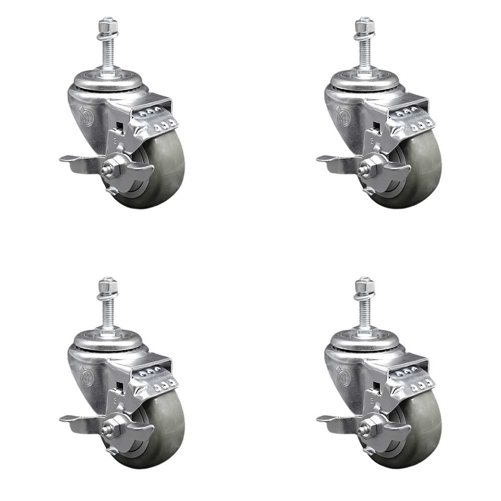 SCC-TS20S314-PPUB-TLB-M1015-4 Polyurethane Swivel Threaded Stem Caster with 3 x 1.25 in. Gray Wheels & 10 mm Stems - Set of 4