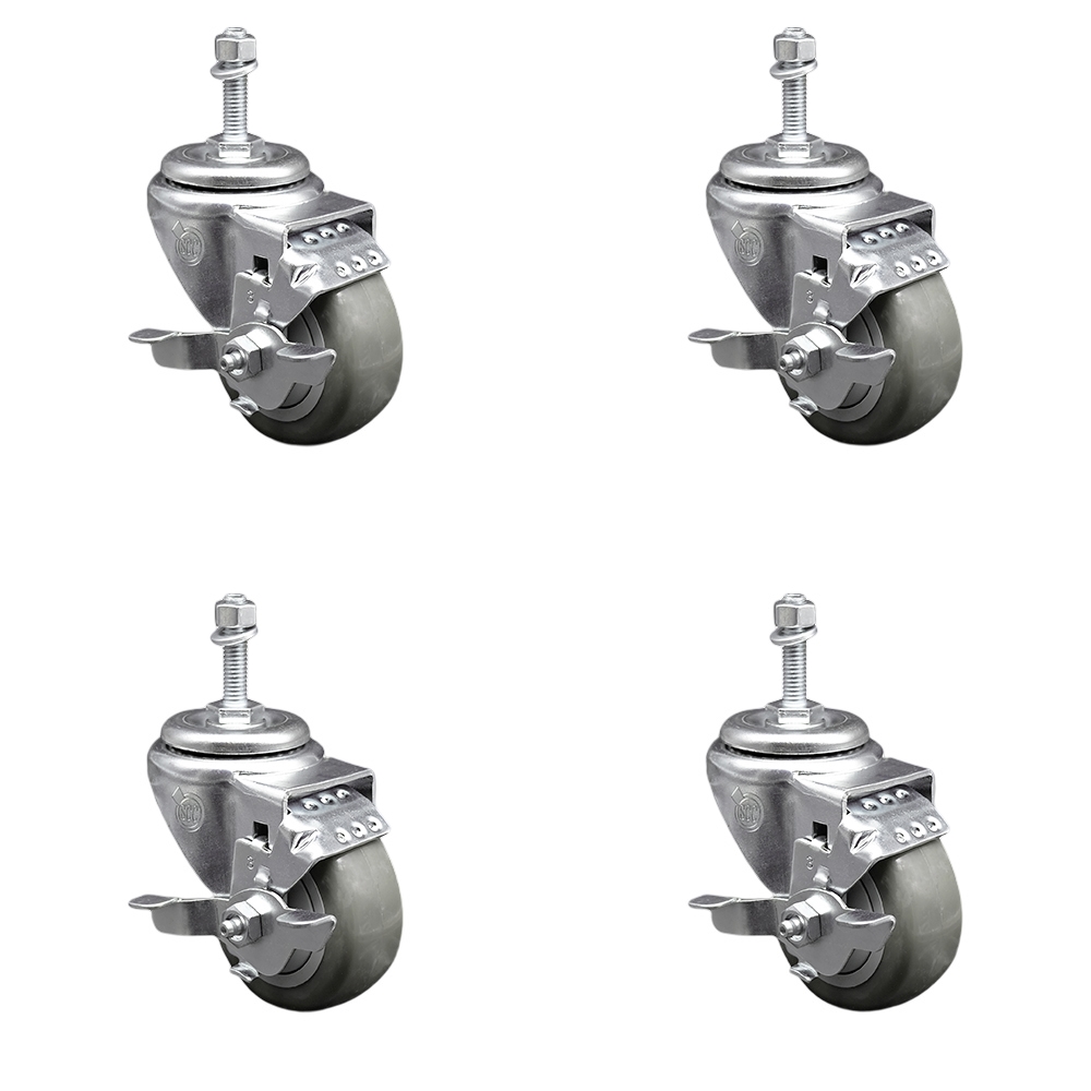 SCC-TS20S3514-PPUB-TLB-M1015-4 Polyurethane Swivel Threaded Stem Caster with 3.5 x 1.25 in. Gray Wheels & 10 mm Stems - Set of 4