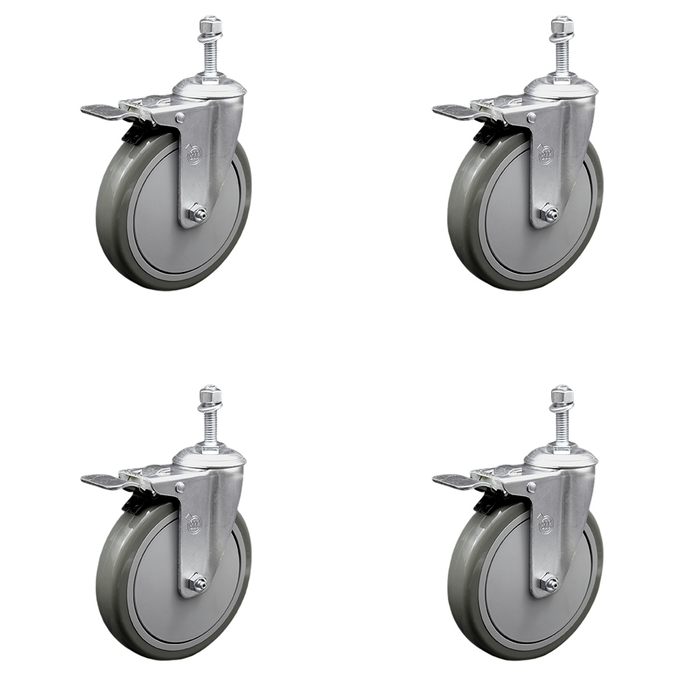 SCC-TSTTL20S614-PPUB-M1015-4 Polyurethane Swivel Threaded Stem Caster with 6 x 1.25 in. Gray Wheels & 10 mm Stems - Set of 4