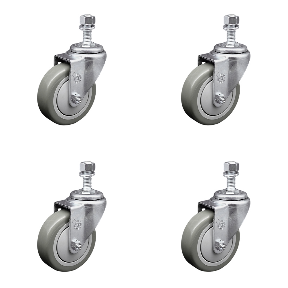 SCC-TS20S414-PPUB-M1215-4 Polyurethane Swivel Threaded Stem Caster with 4 x 1.25 in. Gray Wheels & 12 mm Stems - Set of 4