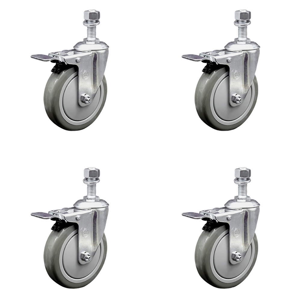SCC-TSTTL20S514-PPUB-M1215-4 Polyurethane Swivel Threaded Stem Caster with 5 x 1.25 in. Gray Wheels & 12 mm Stems - Set of 4