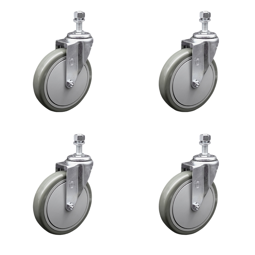 SCC-TS20S614-PPUB-M1215-4 Polyurethane Swivel Threaded Stem Caster with 6 x 1.25 in. Gray Wheels & 12 mm Stems - Set of 4