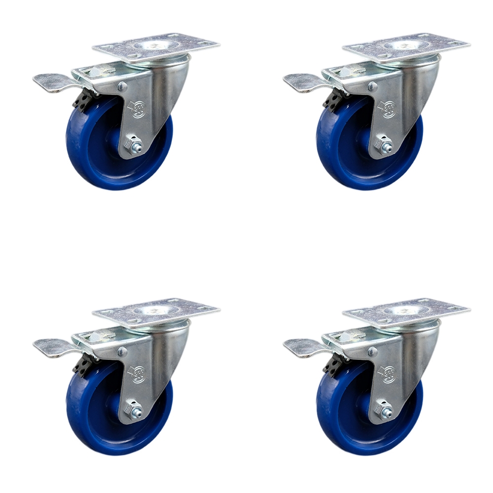 SCC-SSTTL20S414-SPUS-4 Stainless Steel Solid Polyurethane Swivel Top Plate Caster with 4 x 1.25 in. Blue Wheels - Set of 4