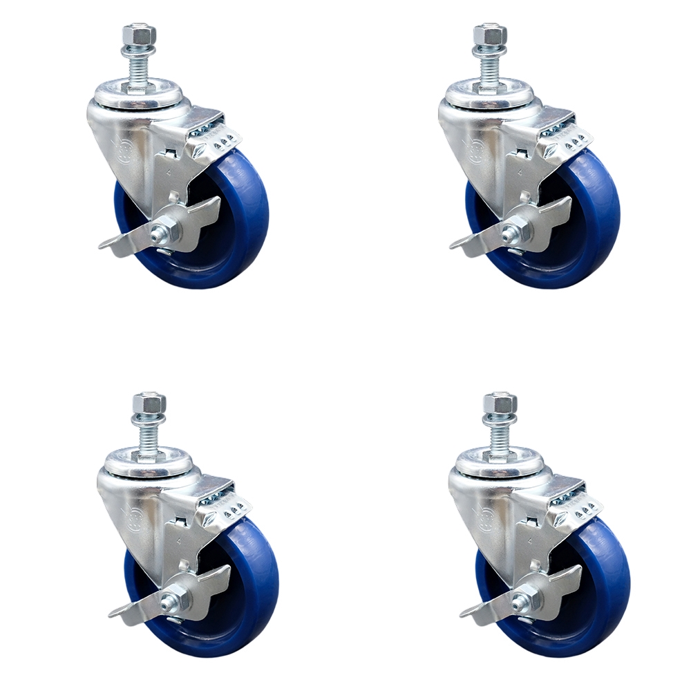 SCC-TS20S414-SPUS-TLB-121315-4 Solid Polyurethane Swivel Threaded Stem Caster with 4 x 1.25 in. Blue Wheels & 0.5 in. Stems - Set of 4