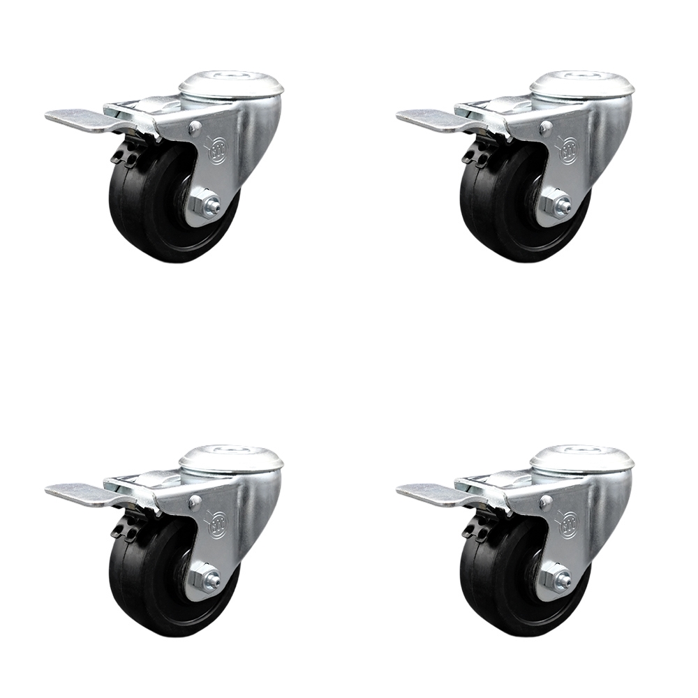 SCC-BHTTL20S314-SRS-4 Soft Rubber Swivel Bolt Hole Caster with 3 x 1.25 in. Black Wheels - Set of 4