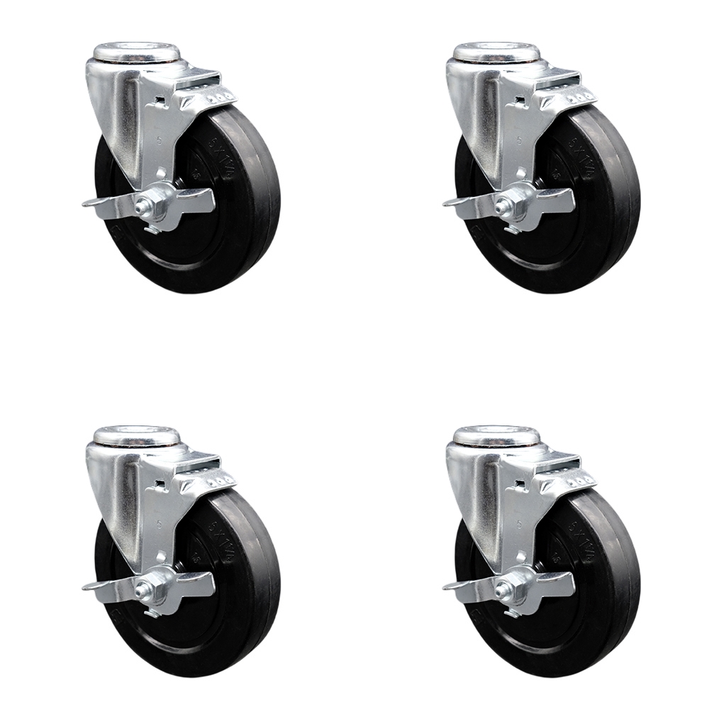 SCC-BH20S514-SRS-TLB-4 Soft Rubber Swivel Bolt Hole Caster with 5 x 1.25 in. Black Wheels - Set of 4