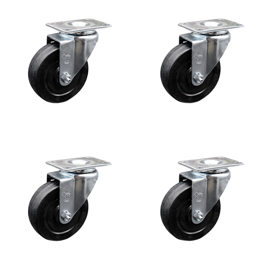 SCC-SSSS20S414-SRS-4 Stainless Steel Soft Rubber Swivel Top Plate Caster with 4 x 1.25 in. Black Wheels - Set of 4