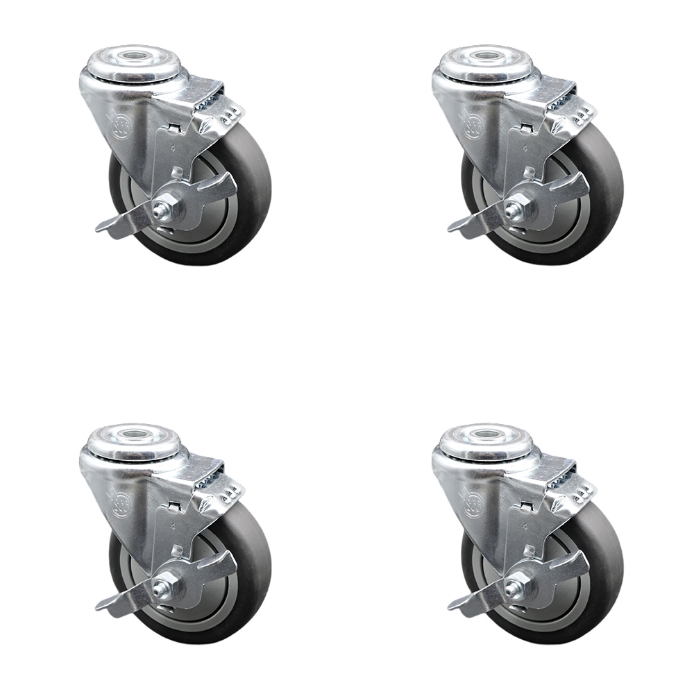 SCC-BH20S414-TPRB-TLB-4 Thermoplastic Rubber Swivel Bolt Hole Caster with 4 x 1.25 in. Gray Wheels - Set of 4