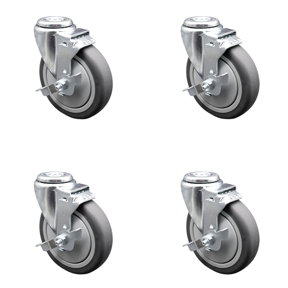 SCC-BH20S514-TPRB-TLB-4 Thermoplastic Rubber Swivel Bolt Hole Caster with 5 x 1.25 in. Gray Wheels - Set of 4
