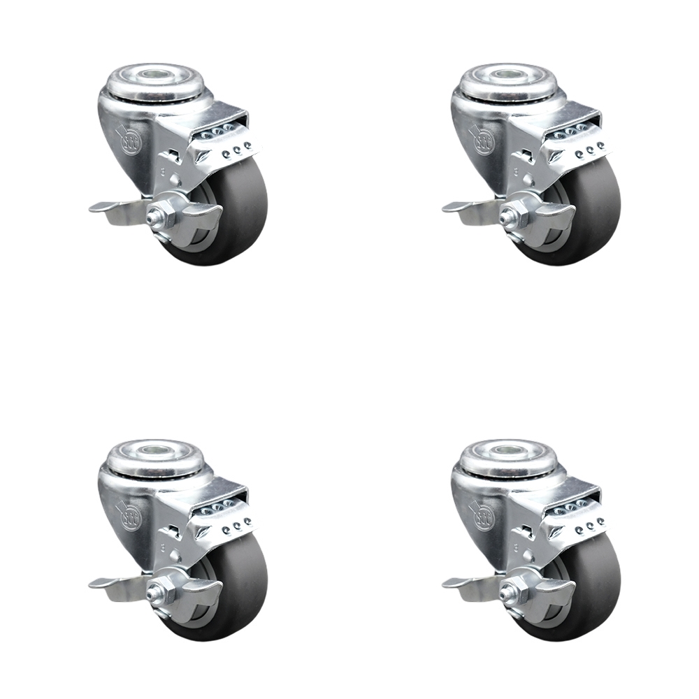 SCC-SSSSBH20S3514-TPRB-TLB-4 Stainless Steel Thermoplastic Rubber Swivel Bolt Hole Caster with 3.5 x 1.25 in. Gray Wheels - Set of 4