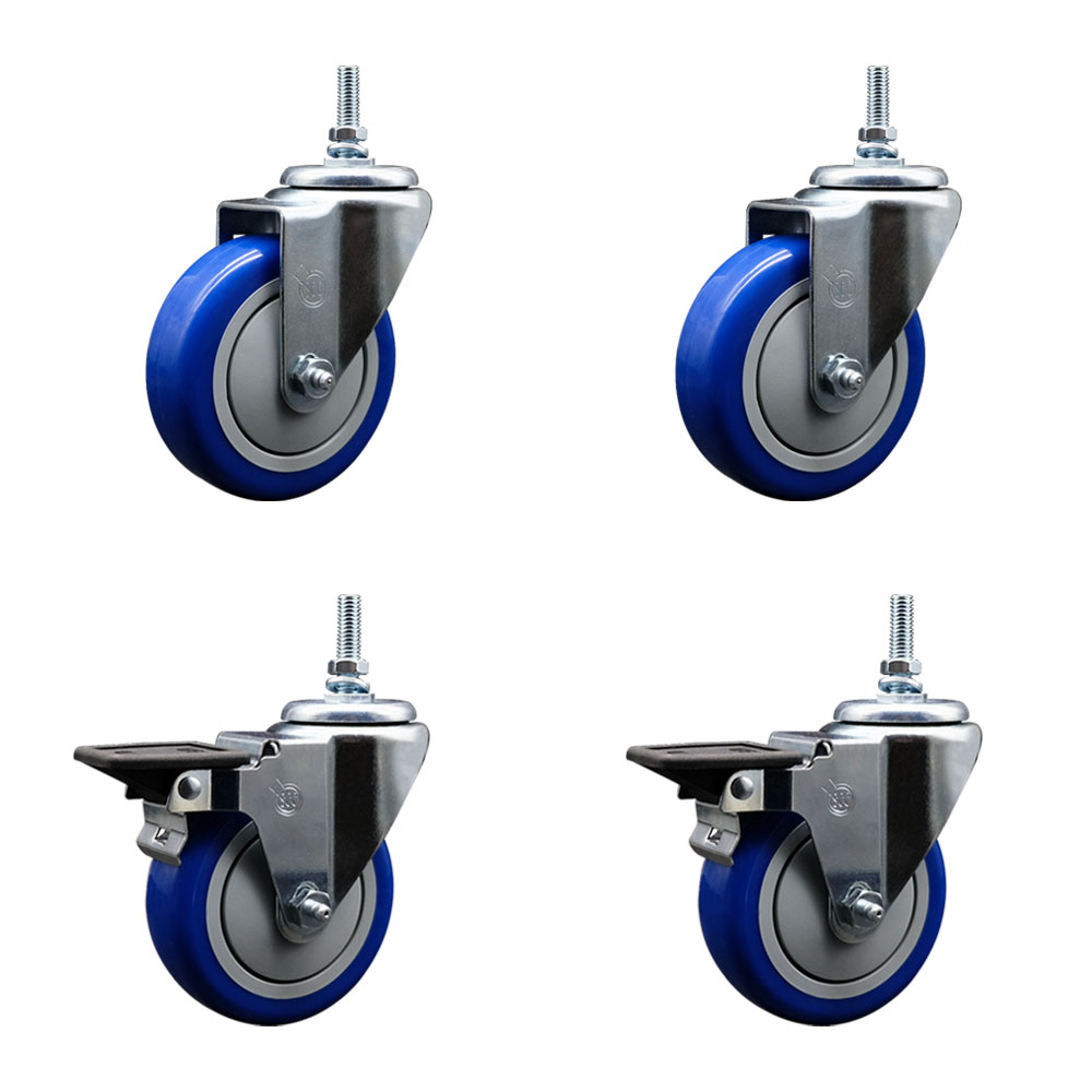 SCC-TS20S414-PPUB-BLUE-M1215-2-PLB-2 Polyurethane Swivel Threaded Stem Caster with 4 x 1.25 in. Blue Wheels & 12 mm Stems - Set of 4