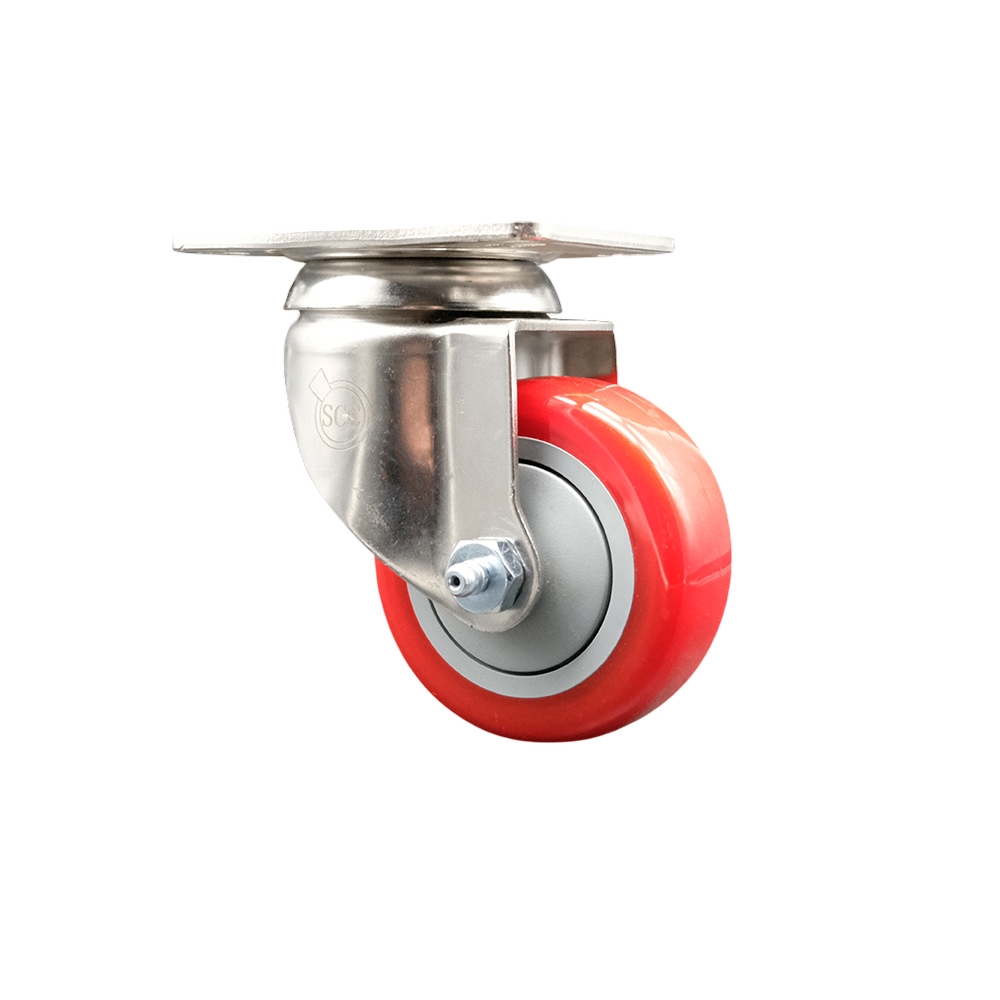 SCC-SS31620S314-PPUB-RED Polyurethane Swivel Top Plate Caster with 3 in. 316 Stainless Steel Red Caster Wheel