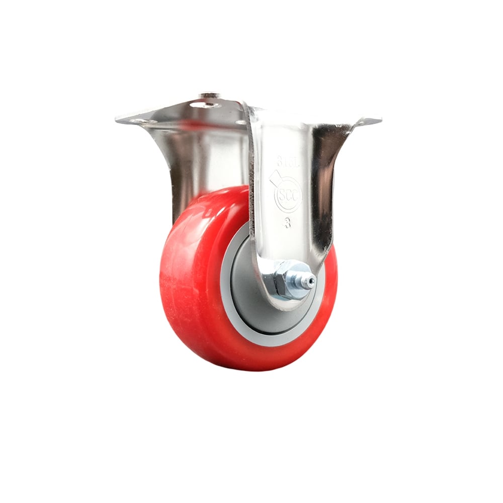 SCC-SS31620R3514-PPUB-RED Polyurethane Rigid Top Plate Caster with 3.5 in. Red Caster Wheel - 316 Stainless Steel Caster