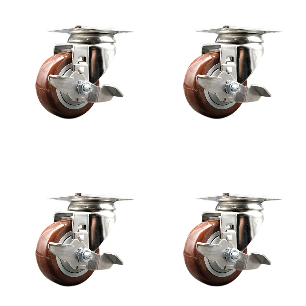 SCC-SS31620S314-PPUB-MRN-TLB-4 Polyurethane Swivel Top Plate Caster with 3 in. 316 Stainless Steel Maroon Wheels - Set of 4