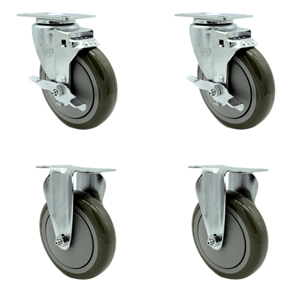 SCC-20S514-PPUB-TLB-2-R514-2 Polyurethane Swivel Top Plate Caster with 5 in. Gray Wheels - Set of 4