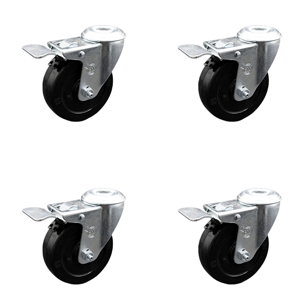 SCC-BHTTL20S414-SRS-4 Soft Rubber Swivel Bolt Hole Caster with 4 x 1.25 in. Black Wheels - Set of 4