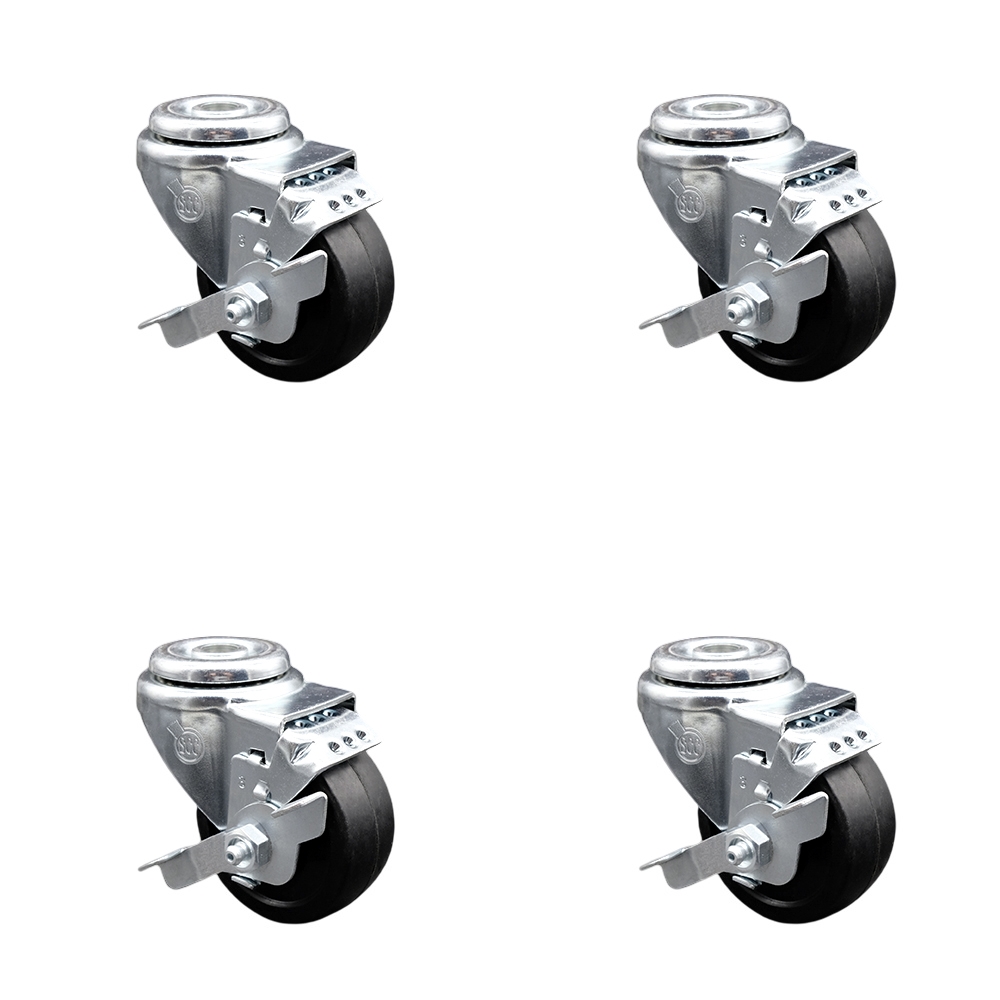 SCC-SSSSBH20S3514-SRS-TLB-4 Stainless Steel Soft Rubber Swivel Bolt Hole Caster with 3.5 x 1.25 in. Black Wheels - Set of 4