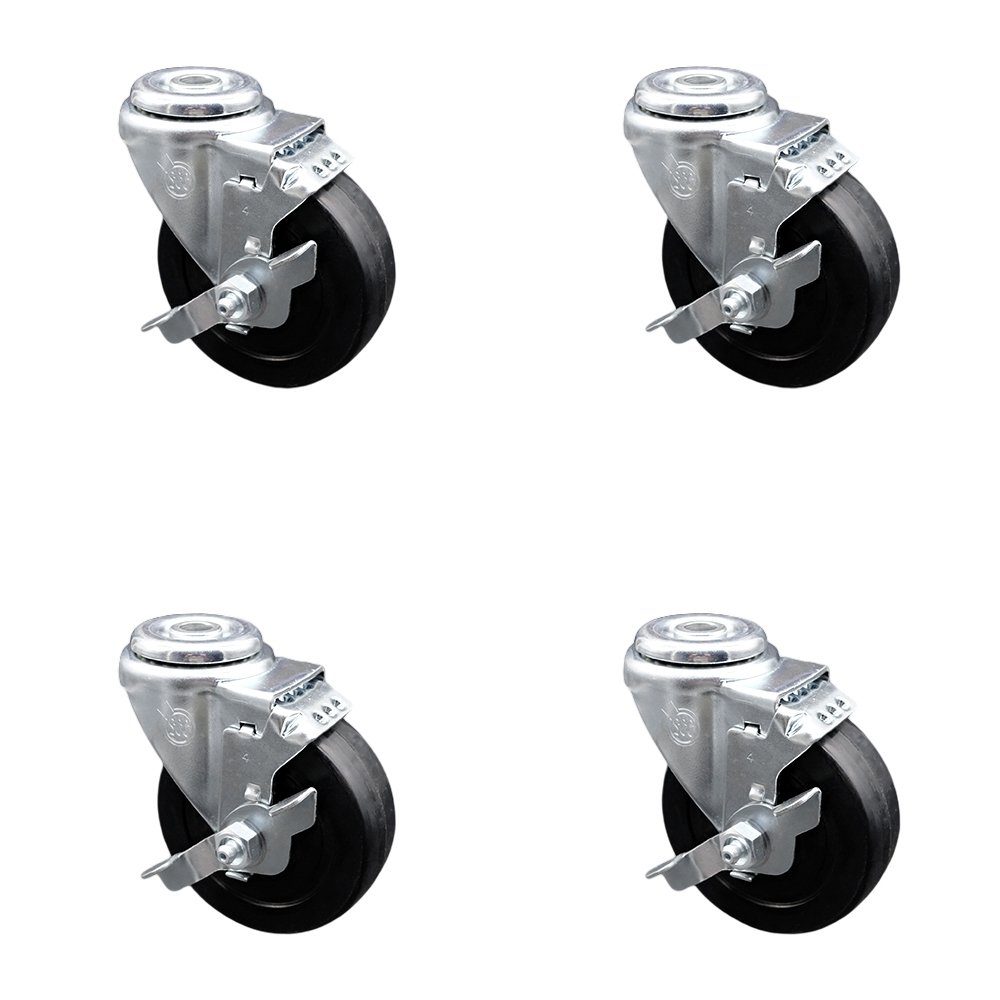 SCC-SSSSBH20S414-SRS-TLB-4 Stainless Steel Soft Rubber Swivel Bolt Hole Caster with 4 x 1.25 in. Black Wheels - Set of 4