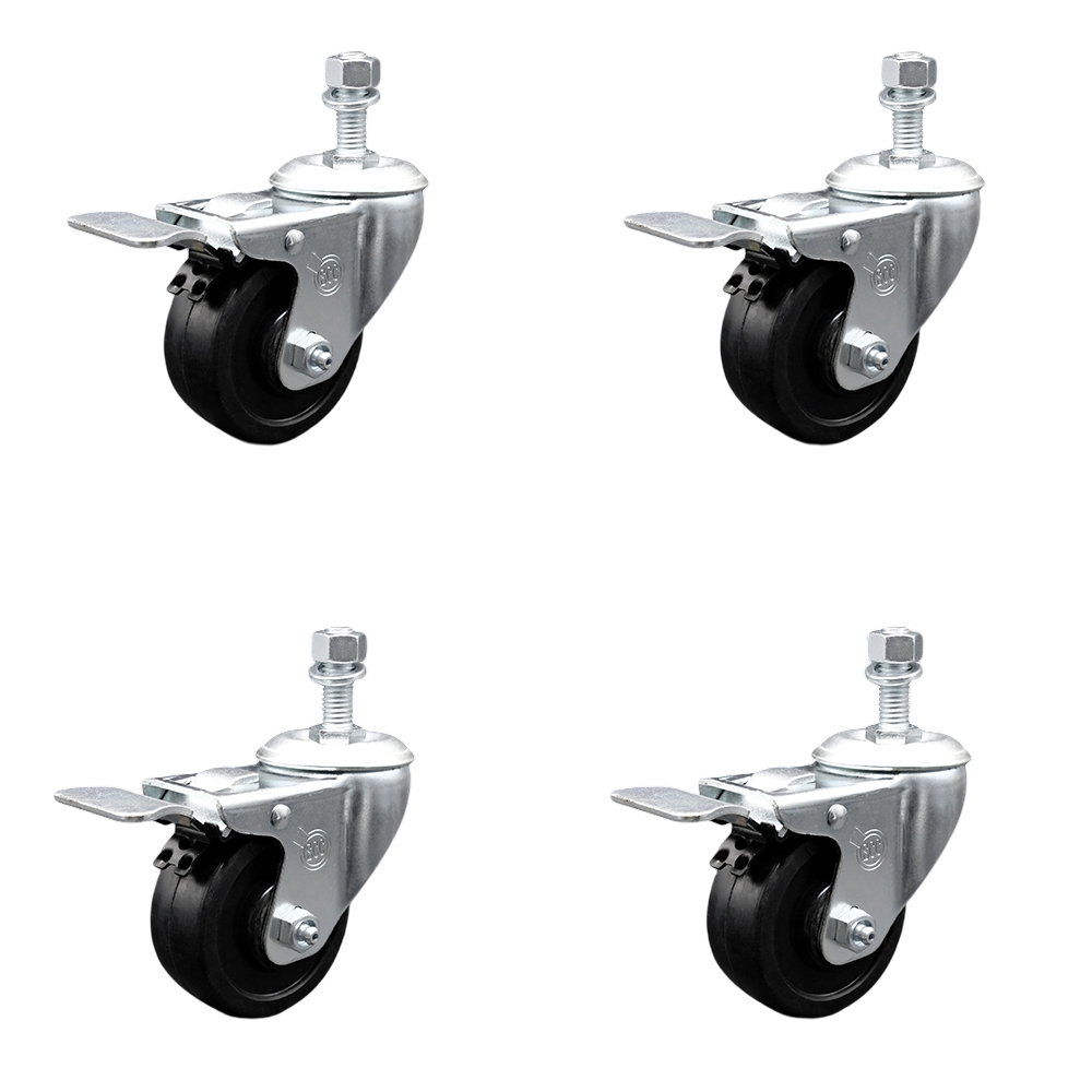 SCC-TSTTL20S3514-SRS-M1215-4 Soft Rubber Swivel Threaded Stem Caster with 3.5 x 1.25 in. Black Wheels & 12 mm Stems - Set of 4