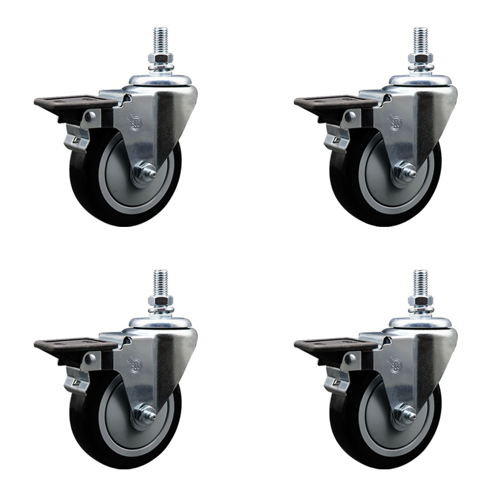 SCC-TS20S414-PPUB-BLK-PLB-121315-4 Polyurethane Swivel Threaded Stem Caster with 4 x 1.25 in. Black Wheels & 0.5 in. Stems - Set of 4