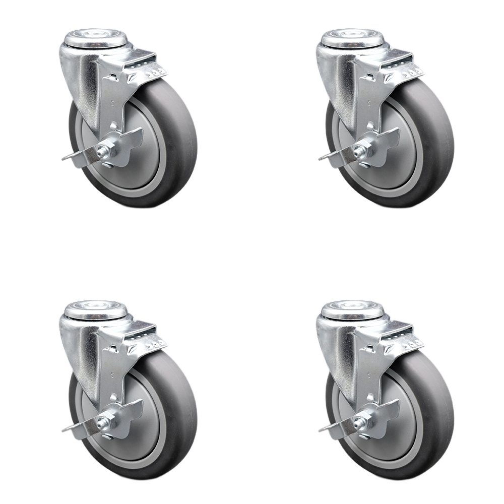SCC-SSSSBH20S514-TPRB-TLB-4 Stainless Steel Thermoplastic Rubber Swivel Bolt Hole Caster with 5 x 1.25 in. Gray Wheels - Set of 4