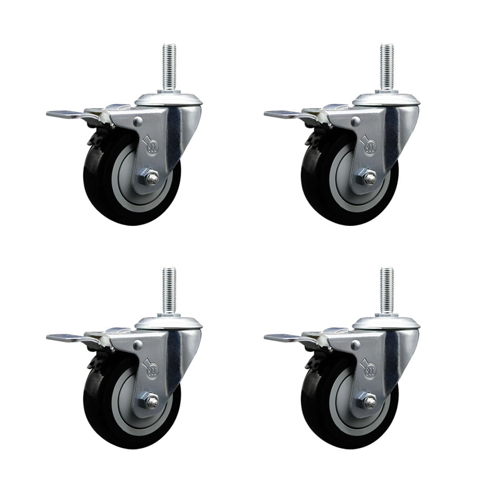 SCC-TSTTL20S3514-PPUB-BLK-34212-4 Polyurethane Swivel Threaded Stem Caster with 3.5 x 1.25 in. Black Wheels & 0.75 in. Stems - Set of 4