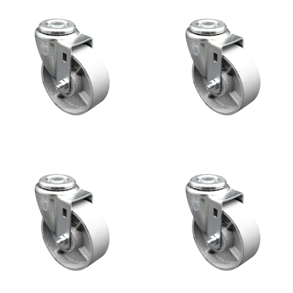 SCC-BH20S414-SSS-4 Semi Steel Cast Iron Swivel Bolt Hole Caster with 4 x 1.25 in. Silver Wheels - Set of 4
