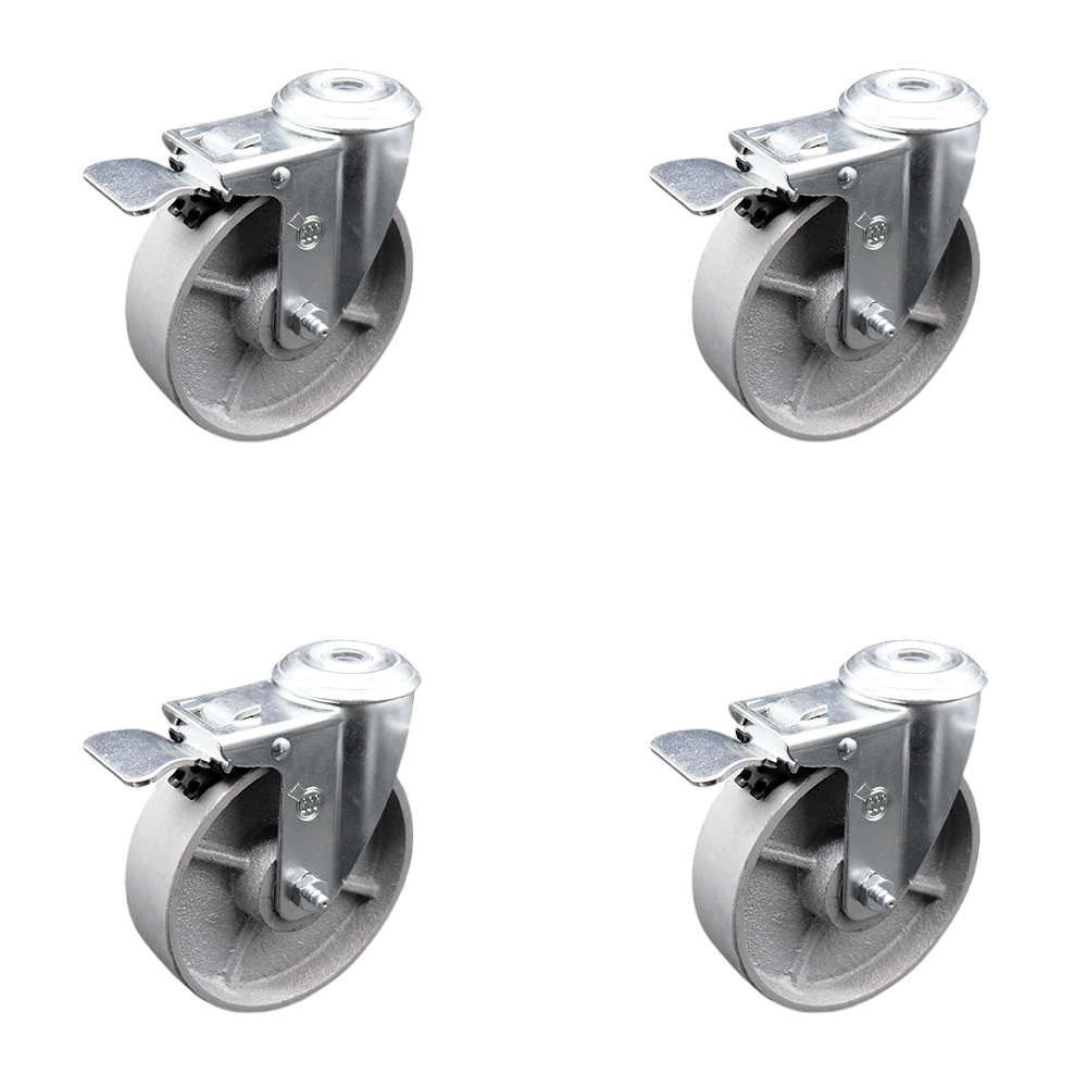 SCC-BHTTL20S514-SSS-4 Semi Steel Cast Iron Swivel Bolt Hole Caster with 5 x 1.25 in. Silver Wheels - Set of 4