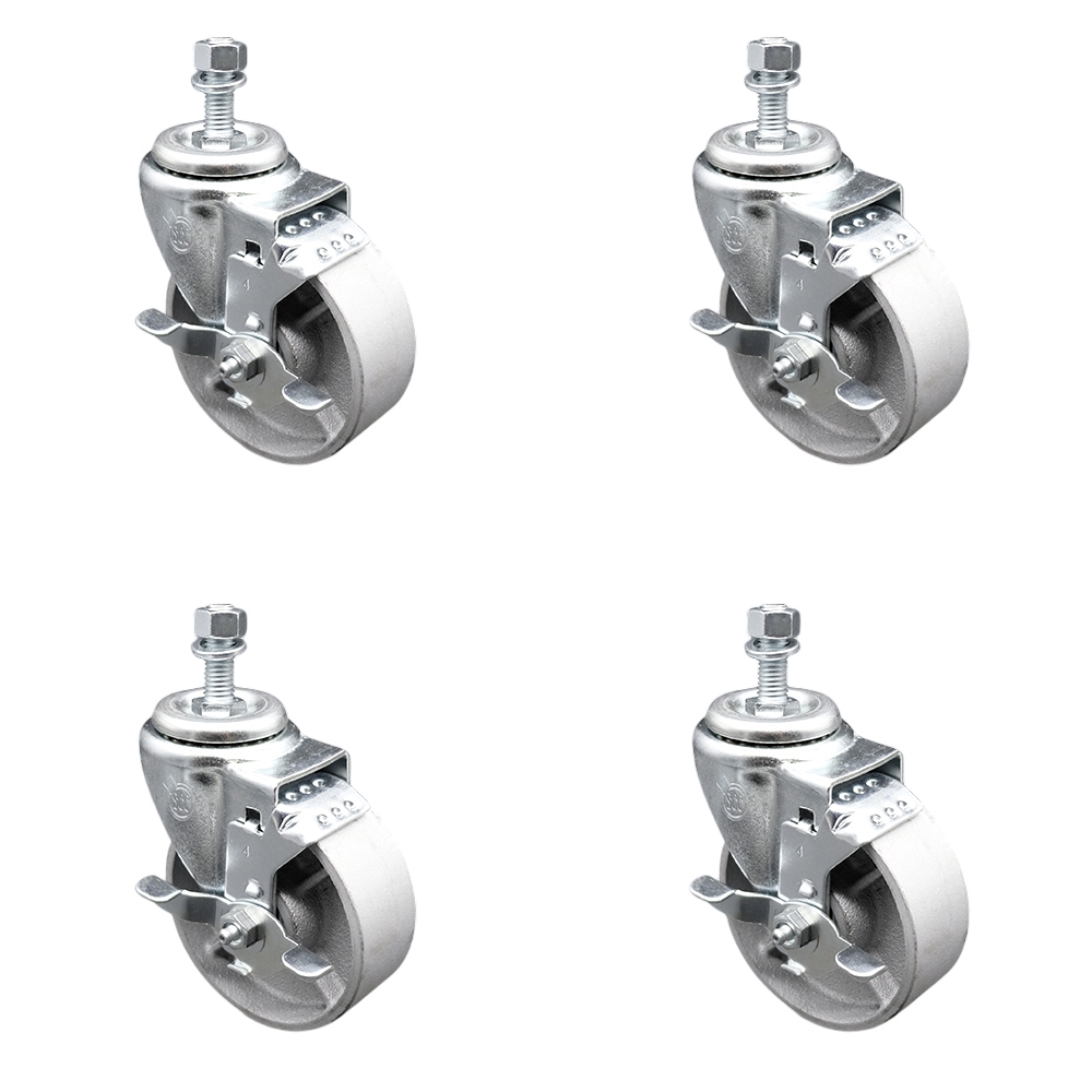 SCC-TS20S414-SSS-TLB-M1215-4 Semi Steel Cast Iron Swivel Threaded Stem Caster with 4 x 1.25 in. Silver Wheels & 12 mm Stems - Set of 4