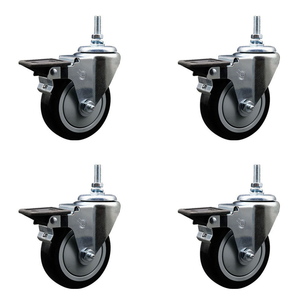 SCC-TS20S414-PPUB-BLK-PLB-381615-4 Polyurethane Swivel Threaded Stem Caster with 4 x 1.25 in. Black Wheels & 0.38 in. Stems - Set of 4