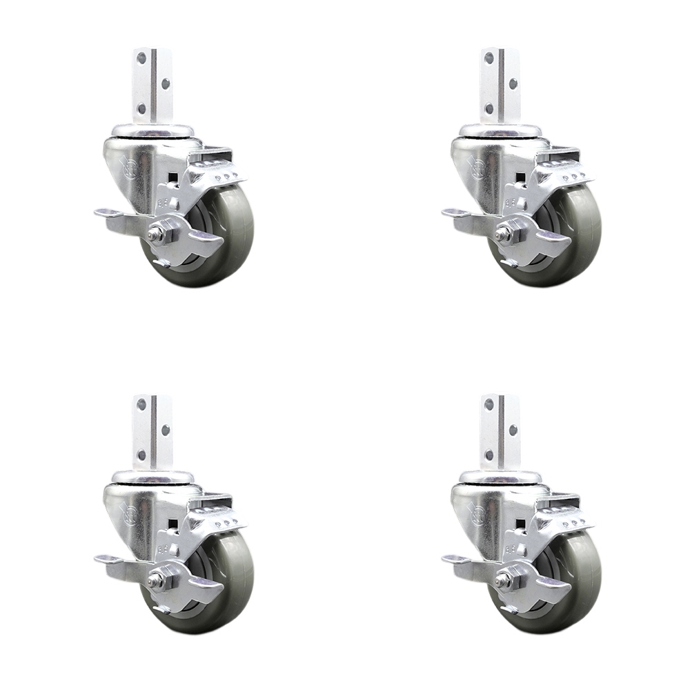 Swivel Square Stem Caster with 3.5 x 1.25 in. Gray Poly Wheel, 0.87 x 2 in. Square Stem with 3 0.26 in. Diameter Mounting Holes - Set of 4