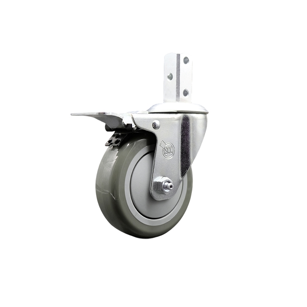 Swivel Square Stem Caster with 4 x 1.25 in. Gray Polyurethane Wheel, 0.87 x 2 in. Square Stem with 3 0.26 in. Diameter Mounting Holes
