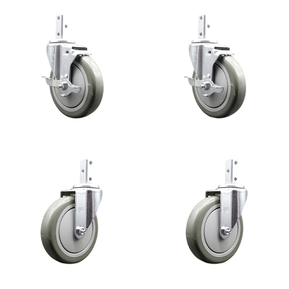 Swivel Square Stem Caster with 5 x 1.25 in. Gray Poly Wheel, 0.87 x 2 in. Square Stem with 3 0.26 in. Diameter Mounting Holes - Set of 4