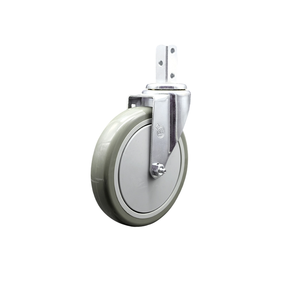Swivel Square Stem Caster with 6 x 1.25 in. Gray Polyurethane Wheel, 0.87 x 2 in. Square Stem with 3 0.26 in. Diameter Mounting Holes