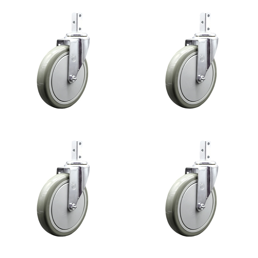 Swivel Square Stem Caster with 6 x 1.25 in. Gray Polyurethane Wheel, 0.87 x 2 in. Square Stem with 3 0.26 in. Diameter Mounting Holes - Set of 4