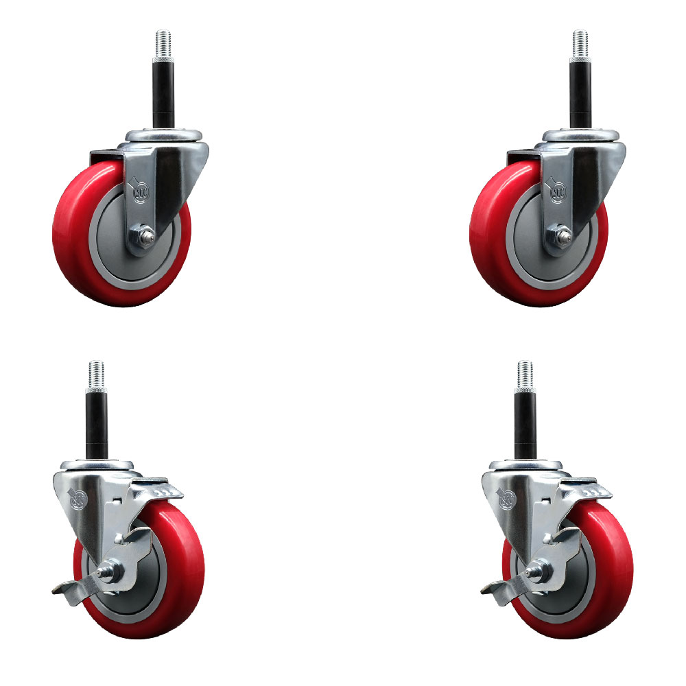 SCC-EX20S414-PPUB-RED-2-TLB-2-34 Polyurethane Swivel Expanding Stem Caster with 4 in. Red Wheels & 0.75 in. Stems - Set of 4