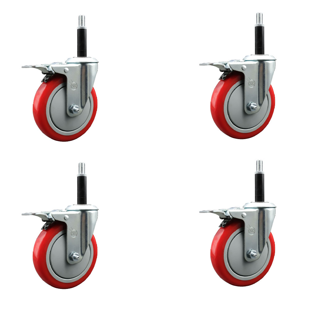 SCC-EXTTL20S514-PPUB-RED-34-4 Polyurethane Swivel Expanding Stem Caster with 5 in. Red Wheels & 0.75 in. Stems - Set of 4