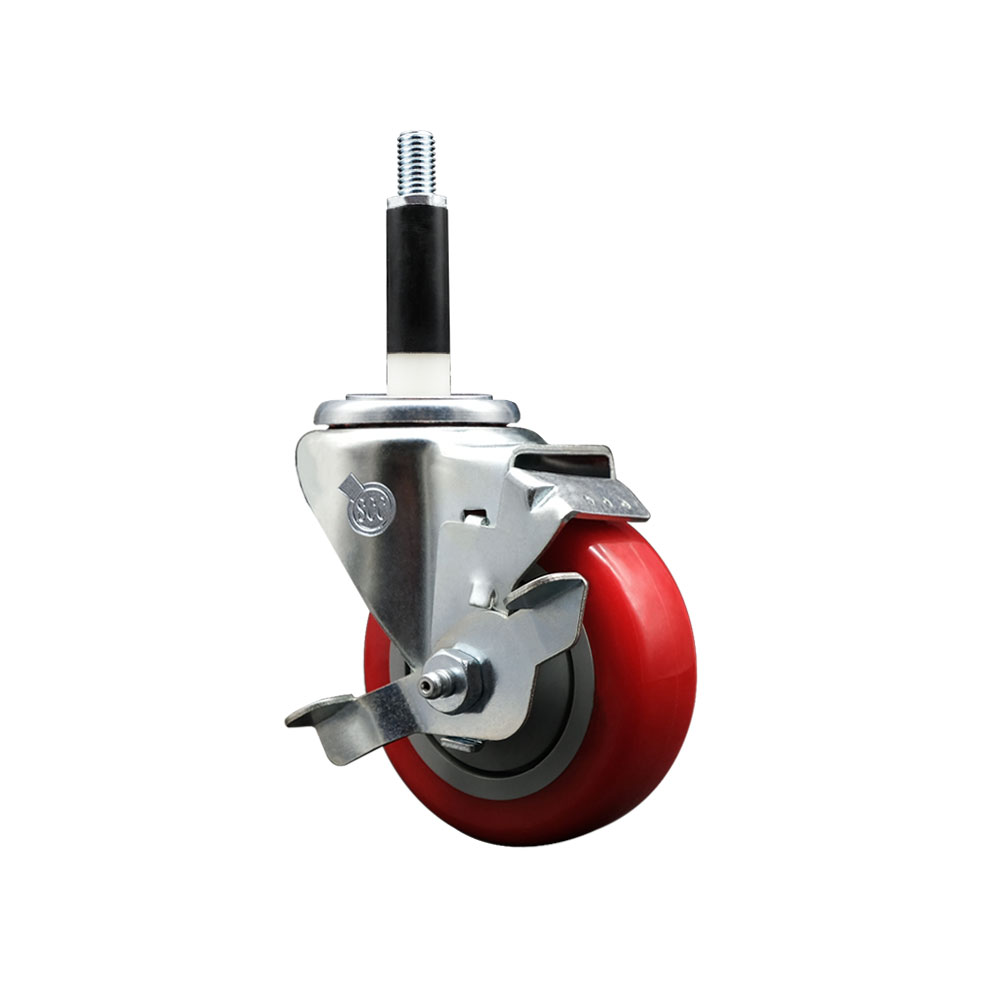 SCC-EX20S3514-PPUB-RED-TLB-78 Polyurethane Expanding Stem Swivel Caster with 3.5 in. Red Wheel & 0.87 in. Stem & Top Locking Brake