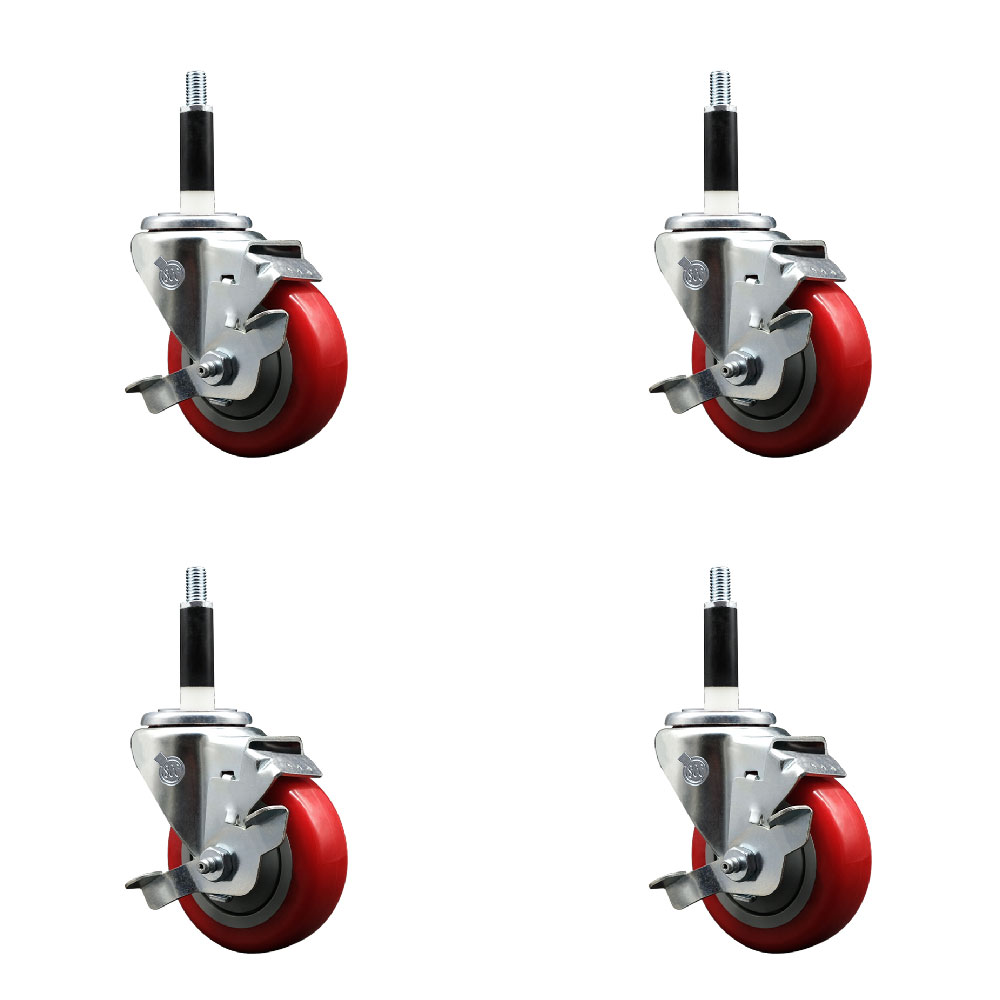 SCC-EX20S3514-PPUB-RED-TLB-78-4 Polyurethane Swivel Expanding Stem Caster with 3.5 in. Red Wheels & 0.87 in. Stems - Set of 4