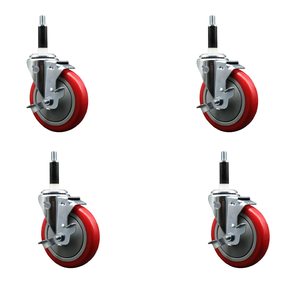 SCC-EX20S514-PPUB-RED-TLB-78-4 Polyurethane Swivel Expanding Stem Caster with 5 in. Red Wheels & 0.87 in. Stems - Set of 4