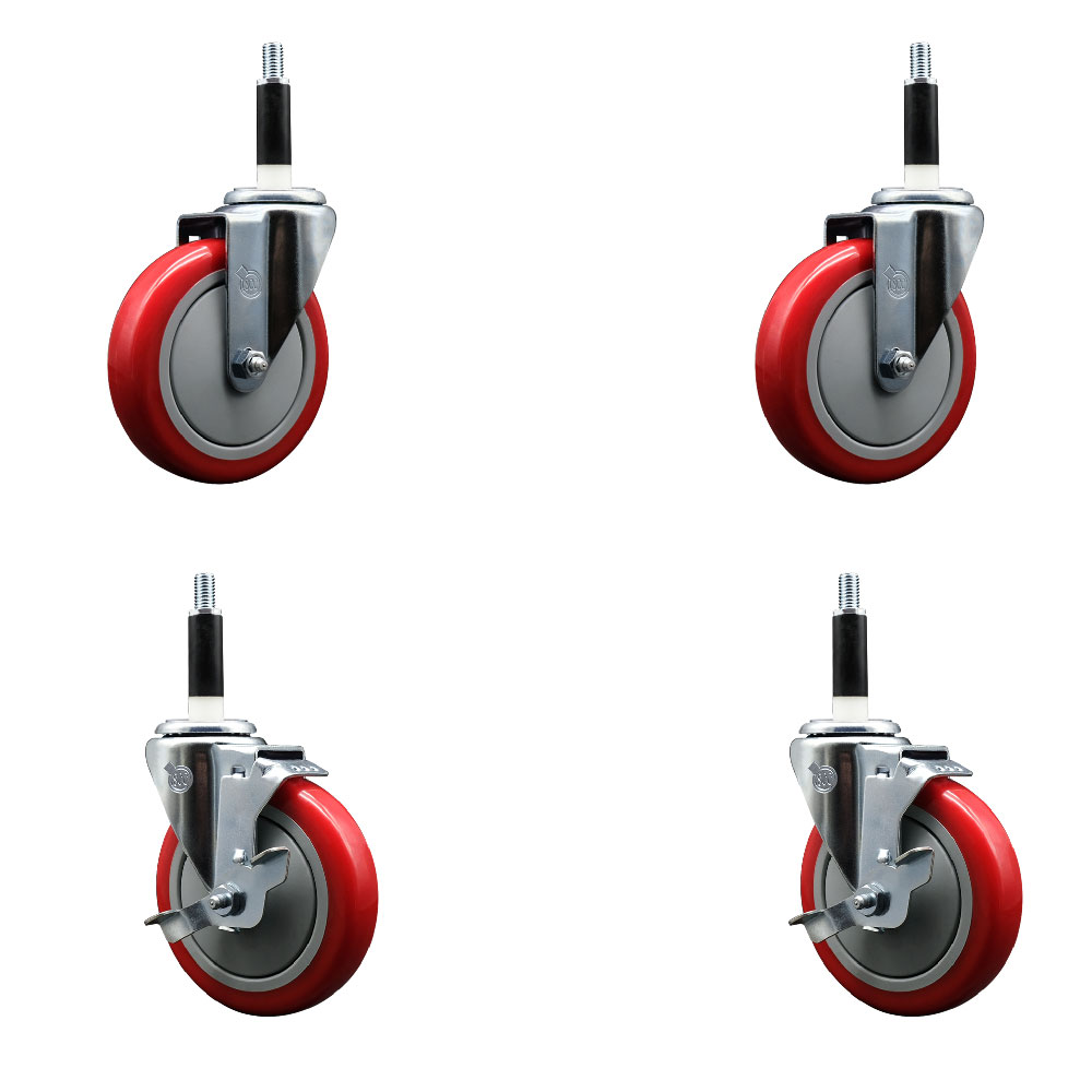SCC-EX20S514-PPUB-RED-2-TLB-2-78 Polyurethane Swivel Expanding Stem Caster with 5 in. Red Wheels & 0.87 in. Stems - Set of 4