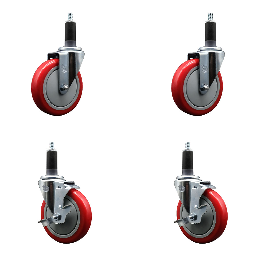 SCC-EX20S514-PPUB-RED-2-TLB-2-118 Polyurethane Swivel Expanding Stem Caster with 5 in. Red Wheels & 1.13 in. Stems - Set of 4