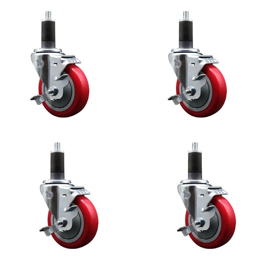 SCC-EX20S414-PPUB-RED-TLB-114-4 Polyurethane Swivel Expanding Stem Caster with 4 in. Red Wheels & 1.25 in. Stems - Set of 4